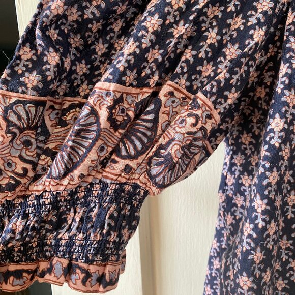 SEA New York Jasper Border Puff Sleeve Smocked Top Medium - Picture 7 of 7